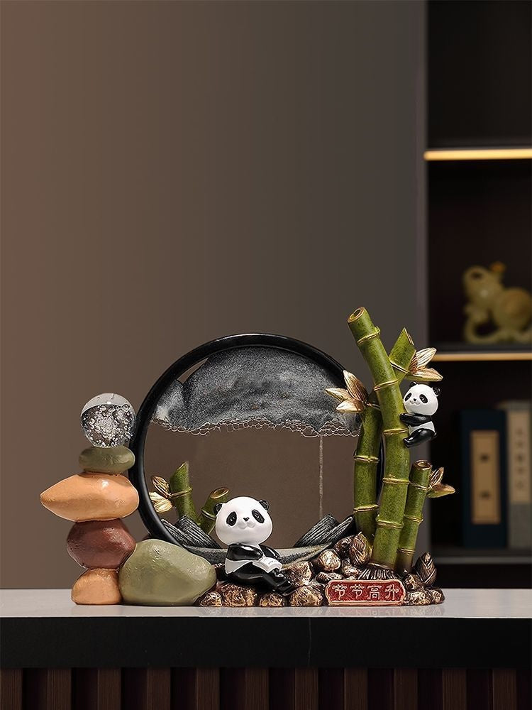 🐼 Mountain Whispers: Panda Harmony Sculpture with Evolving Sand Art