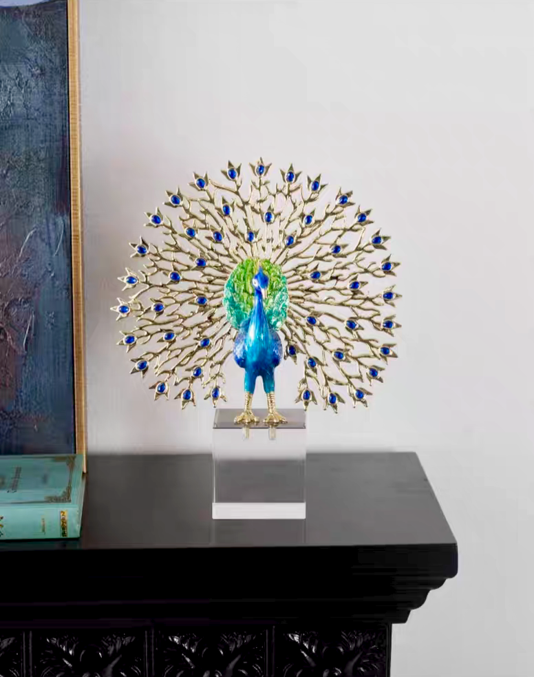 Crystal Base Peacock Figurine