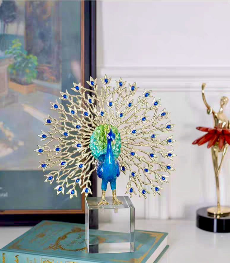 Crystal Base Peacock Figurine