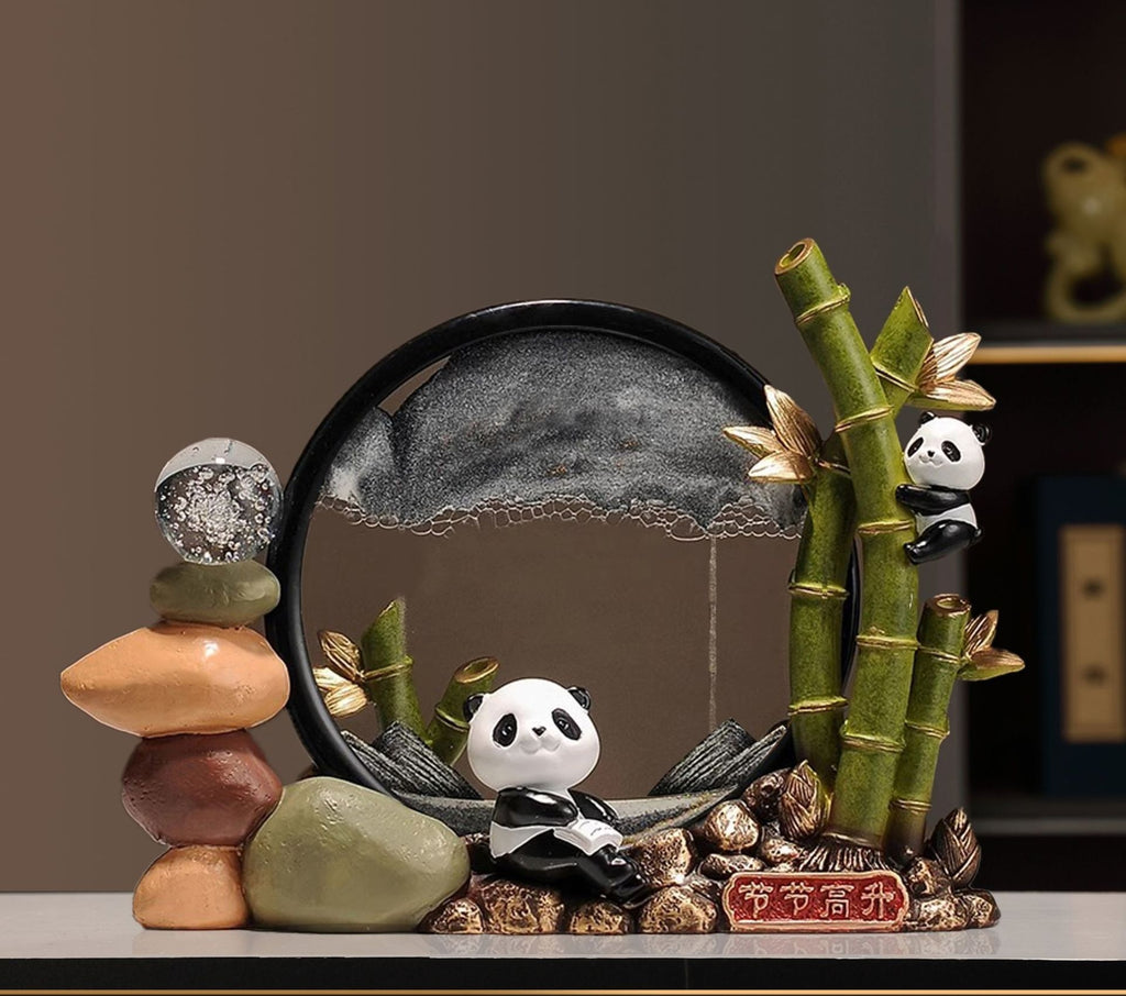 🐼 Mountain Whispers: Panda Harmony Sculpture with Evolving Sand Art