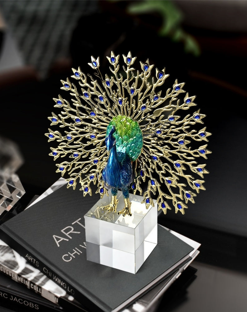 Crystal Base Peacock Figurine