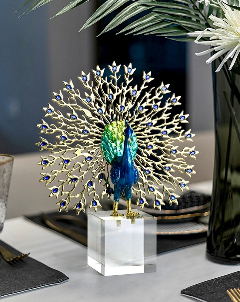 Crystal Base Peacock Figurine