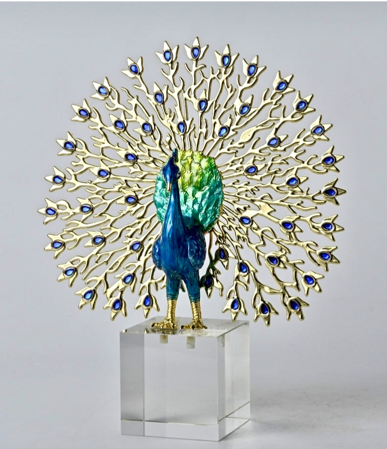 Crystal Base Peacock Figurine
