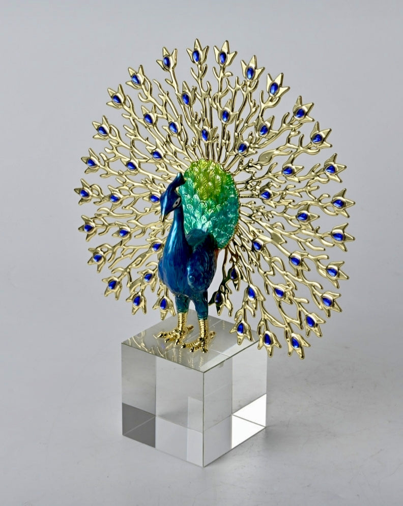 Crystal Base Peacock Figurine