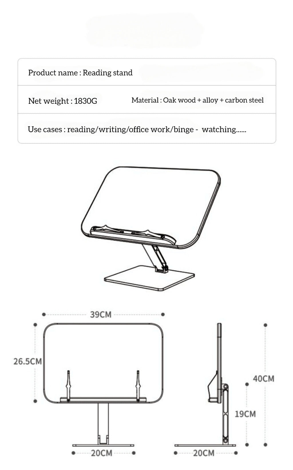 🪵 Heritage Oak Book Reading Stand – Eye-Level Elegance