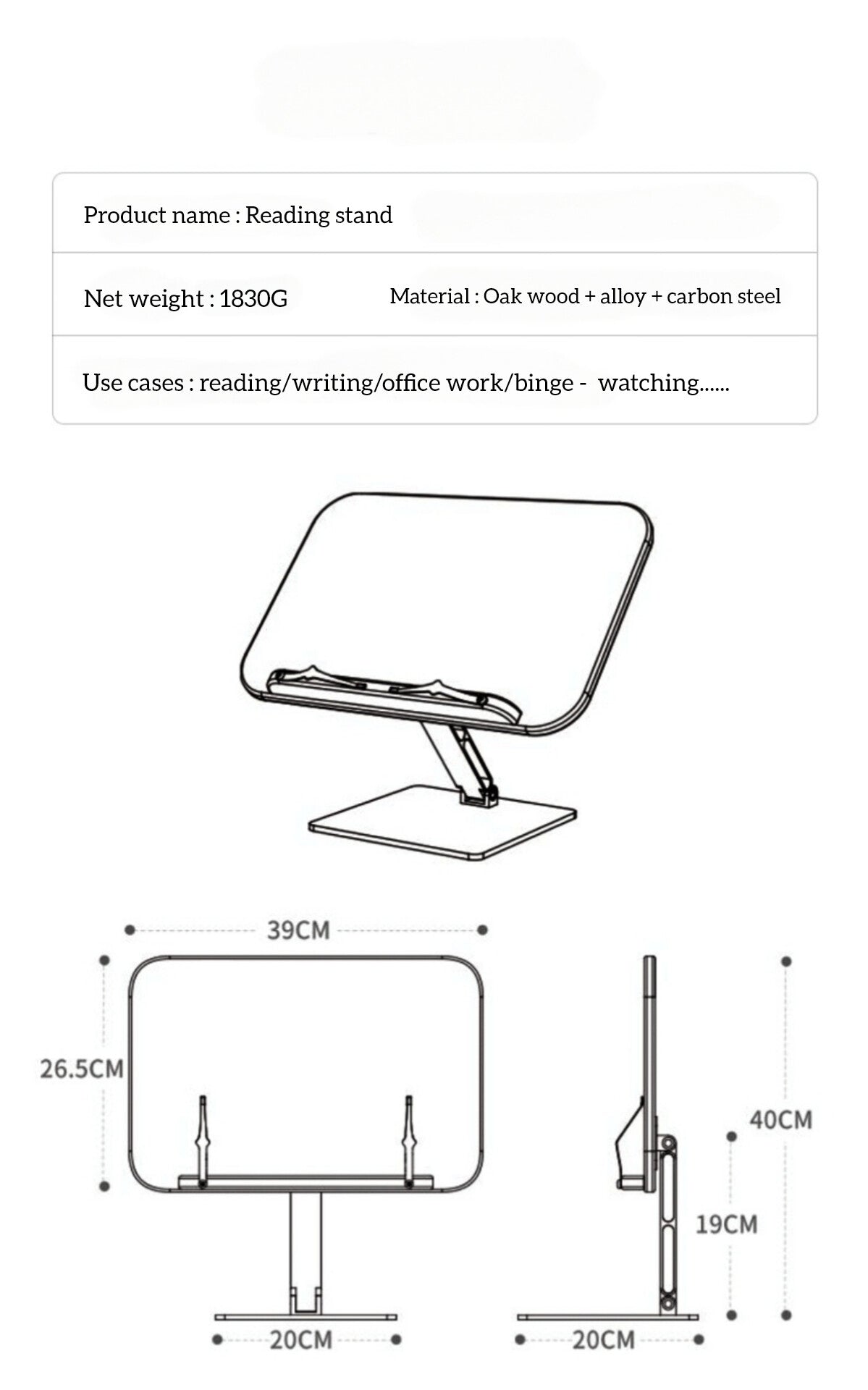 🪵 Heritage Oak Book Reading Stand – Eye-Level Elegance