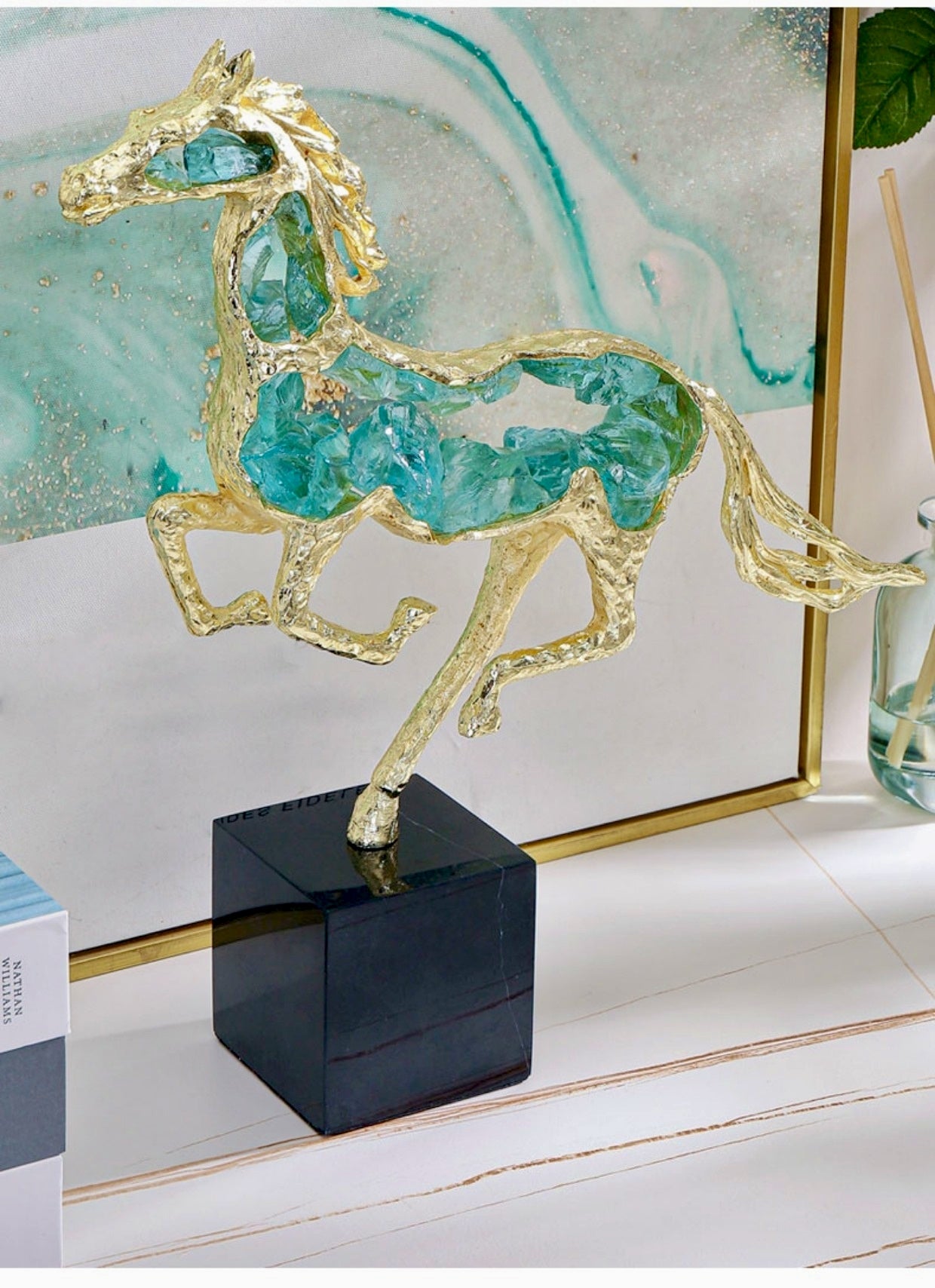 Rearing Horse Sculpture with Crystal Inlay