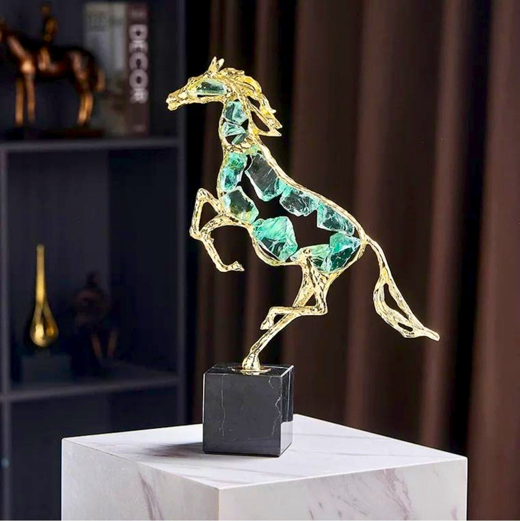 Rearing Horse Sculpture with Crystal Inlay