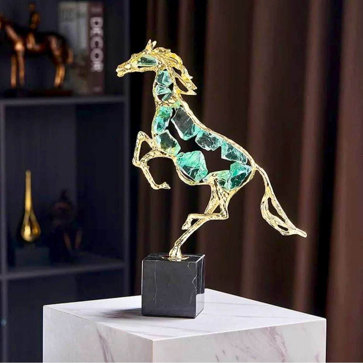 Rearing Horse Sculpture with Crystal Inlay
