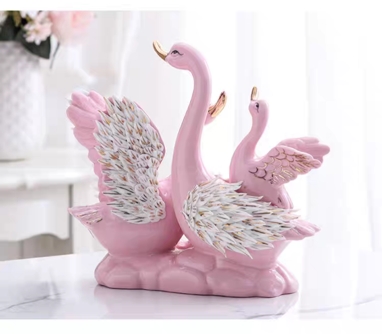 Grace in Motion – Ceramic Swan Family Sculpture