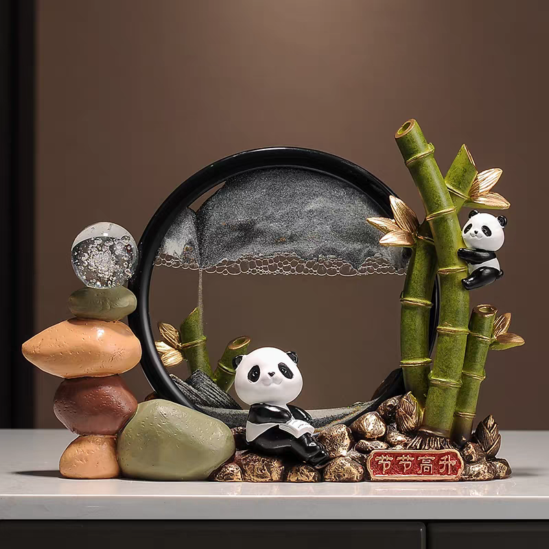 🐼 Mountain Whispers: Panda Harmony Sculpture with Evolving Sand Art