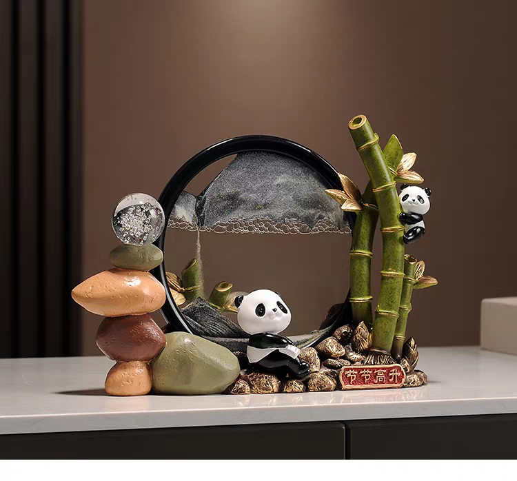 🐼 Mountain Whispers: Panda Harmony Sculpture with Evolving Sand Art