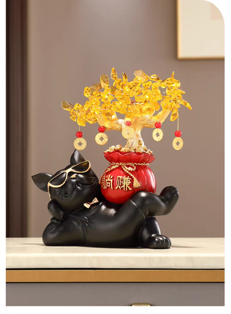 Golden Swagger – Wealth Dog & Prosperity Tree Figurine