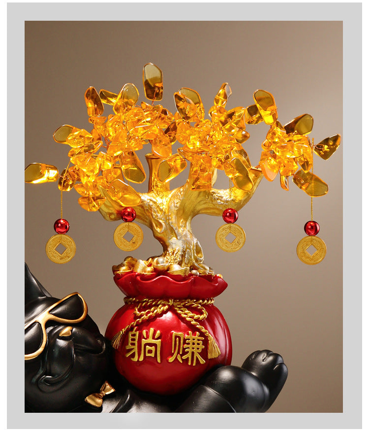 Golden Swagger – Wealth Dog & Prosperity Tree Figurine